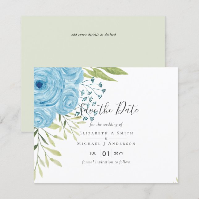 Aqua Blue Floral Mariage (Devant / Derrière)