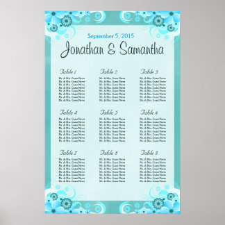 Aqua Blue Floral Mariage Tableau de sièges