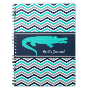 Aqua Blue Gator sur Chevron Carnet personnalisé