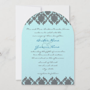 Aqua Blue Grey Bevel Mariage damassé Invitation