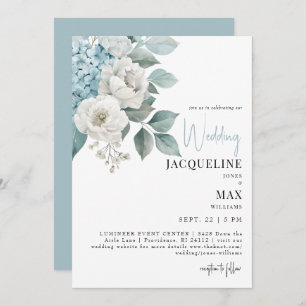Aqua Blue Hydrangeas Faire-part de mariage