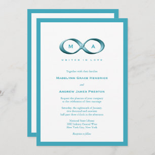Aqua Blue Infinity Hand Clasp Mariage Invitation
