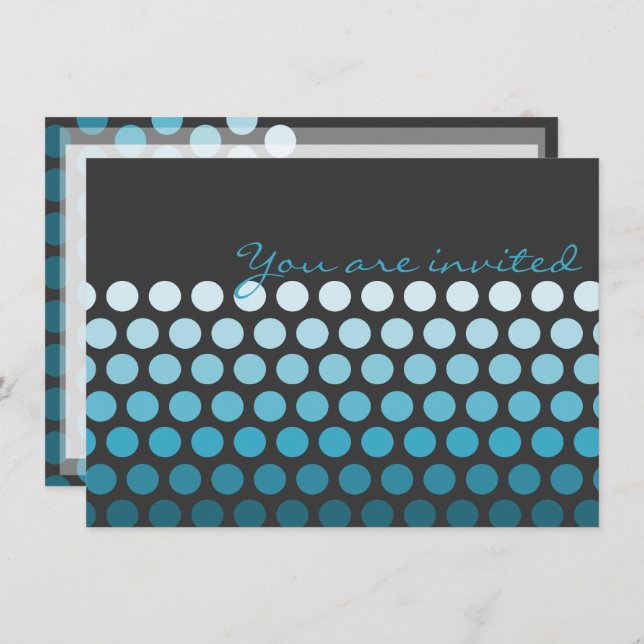 Aqua Blue Ombre Dots Invitation (Devant / Derrière)