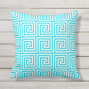 Aqua Blue Outdoor Coussin Grèce Key Motif