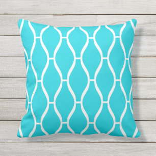 Aqua Blue Outdoor Coussins - Greek Trellis Motif