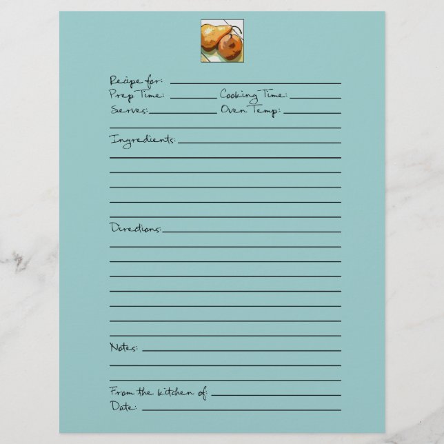 Aqua Blue paire de poires Pages de recettes (Devant)