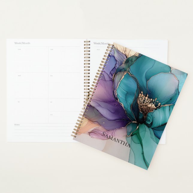 Aqua Blue Purple Gold Floral (Devant avec enveloppe)