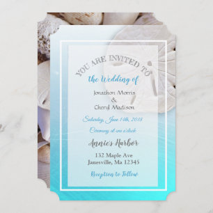 Aqua Blue Sand Dollar Thème Mariage Invitations