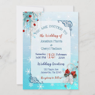 Aqua Blue Snowflake Noël Mariage Invitations