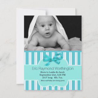 Aqua Blue Stripe Baby Boy Photo Faire-part de nais