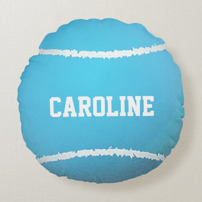 Aqua Blue Tennis Ball Design Coussin rond (Devant)