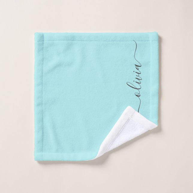Aqua Blue Turquoise Moderne Script Girl Monogramme (Gant de toilette)
