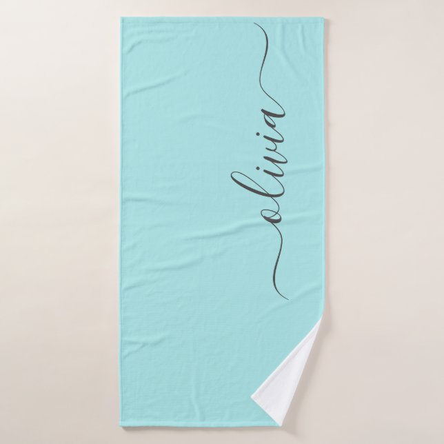 Aqua Blue Turquoise Moderne Script Girl Monogramme