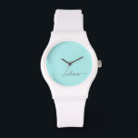 Aqua Blue Turquoise Moderne Script Girl Monogramme<br><div class="desc">Aqua Blue Turquoise et blanc Script simple Monogramme Nom Monographie. Cela fait le cadeau parfait de remise de diplômes,  anniversaire,  mariage,  douche nuptiale,  anniversaire,  baby shower ou bachelorette pour quelqu'un qui aime le luxe glam et les styles chic.</div>