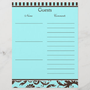 Aqua, Brown, White Stripe Damask Livre d'or