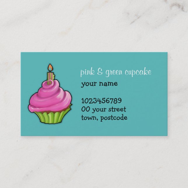 Aqua Carte de visite de Cupcake rose et vert (Devant)