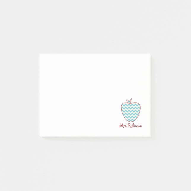 Aqua Chevron Apple Teacher Post-It Notes (Devant)