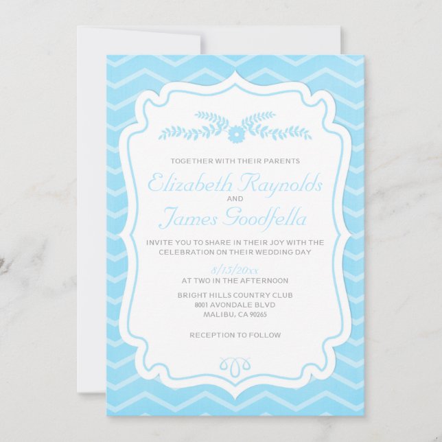 Aqua Chevron lance des invitations de mariage (Devant)