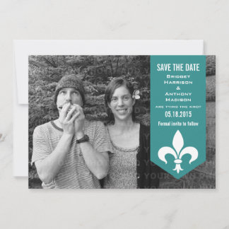 Aqua Chic Flourish Banner Save the Date Invitation