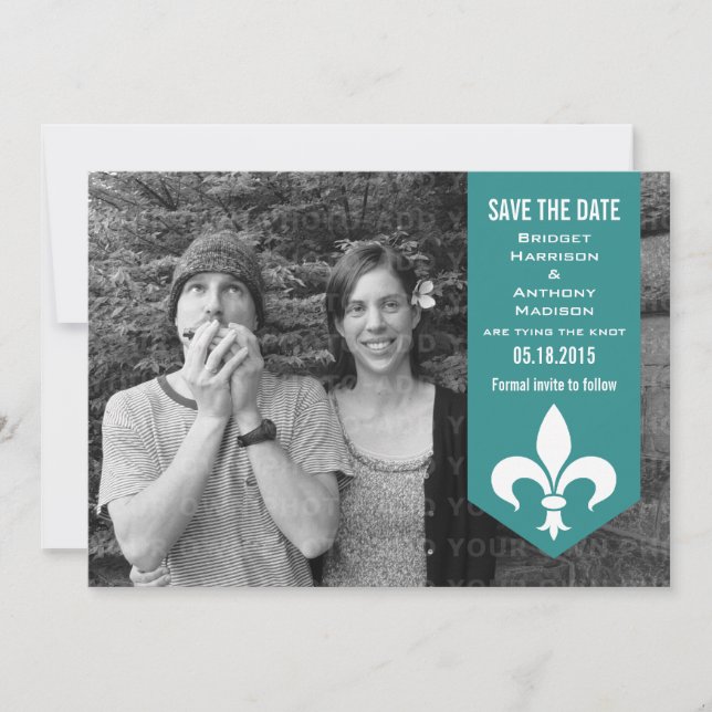 Aqua Chic Flourish Banner Save the Date Invitation (Devant)