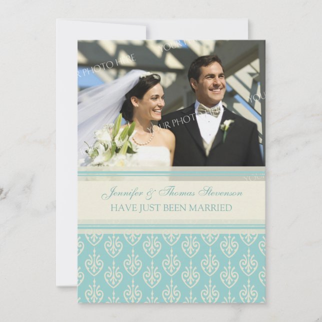 Aqua Cream Photo Just Married Faire-part Cartes (Devant)