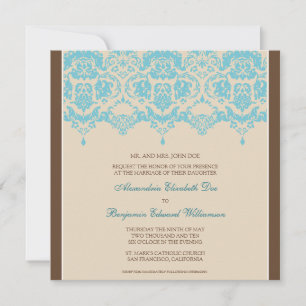 Aqua Darling Damask Lace Carré Faire-part de maria
