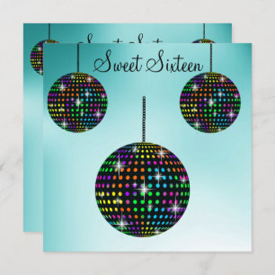 Aqua DISCOBALL SWEET SIXTEEN INVITATION