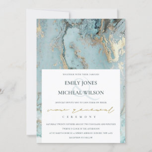 AQUA DUSKY BLUE GOLD AGATE VOW RENOWAL INVITATION