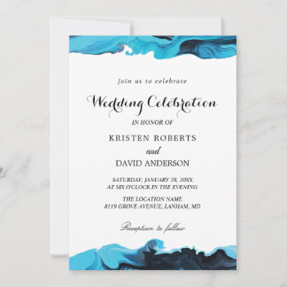 aqua élégant et mariage noir invitations
