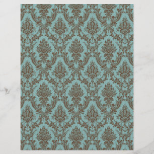 Aqua Élégant & Motif Damassé au Chocolat Vintage