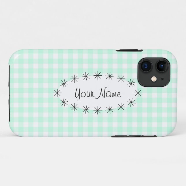 Aqua En vichy Vérifier étoile ovale "Nom coque iph (Dos (Horizontal))