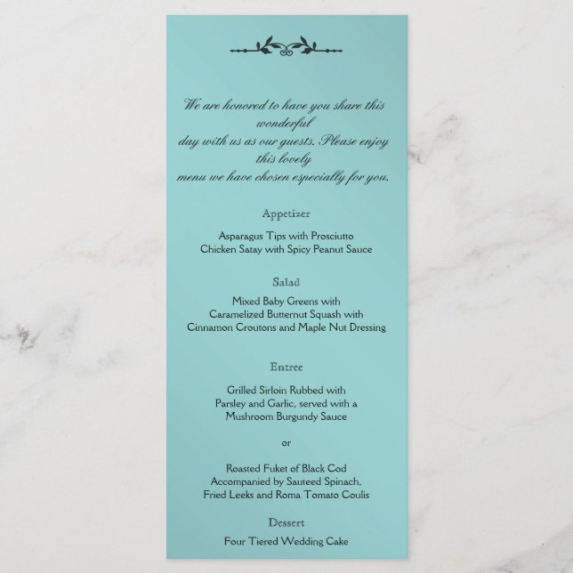 Aqua et Black Elegant Wedding Menu (Devant)