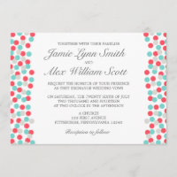 Aqua et Coral Polka Dot Faire-part de mariage