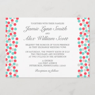 Aqua et Coral Polka Dot Faire-part de mariage