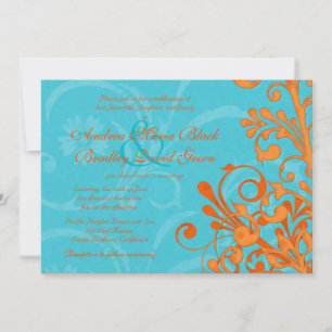 Aqua et Faire-part de mariage Floral Orange