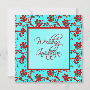 Aqua et Faire-part de mariage Floral Rouge II