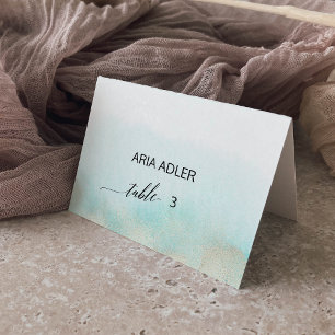Aqua et Gold Watercolor Plage Escort Cartes de pla