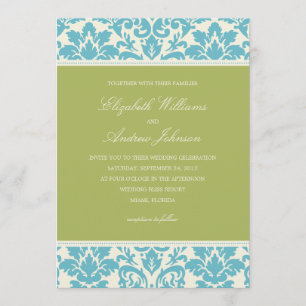 AQUA ET LIME DAMASK  FAIRE-PART DE MARIAGE