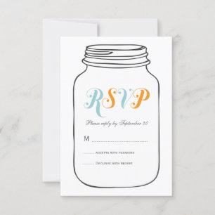 Aqua et Orange Vintage Mason Mariage Jar RSVP