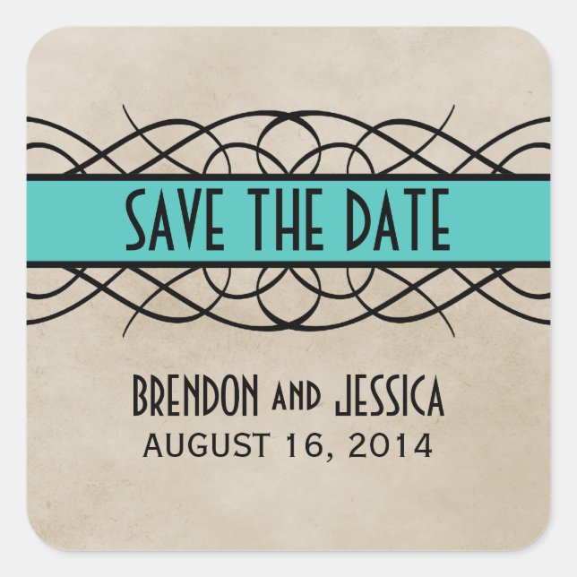 Aqua Flourish Border Enregistrer les stickers Date (Devant)