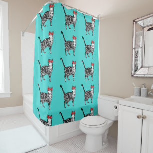 Aqua Funny Tabby Cat Sunglasses Art Shower Rideau 
