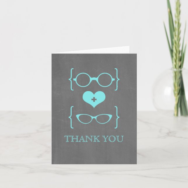 Aqua Geeky Lunettes Chalkboard Carte de remercieme (Devant)