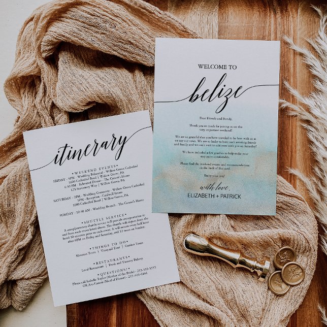 Aqua Gold Beach Belize Bienvenue Lettre & Itinérai (Aqua Gold Beach Belize Welcome Letter & Itinerary)