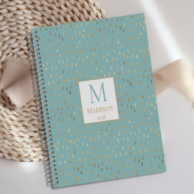 Aqua Gold Raindrop Moderne Monogramme tendance (Créateur téléchargé)