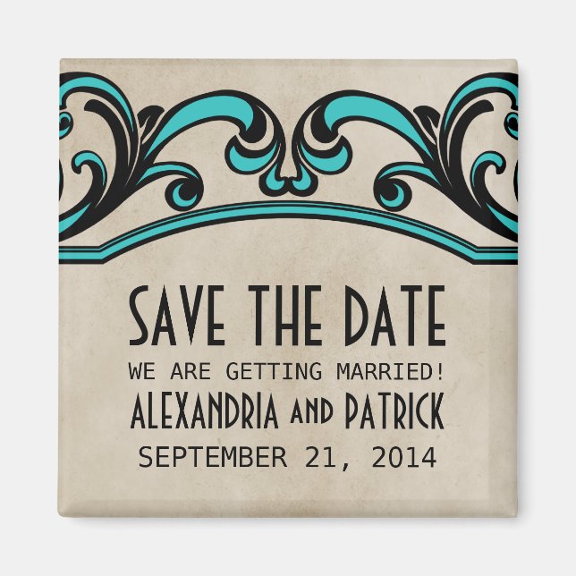 Aqua Gothic Swirls Save the Date Magnet (Devant)