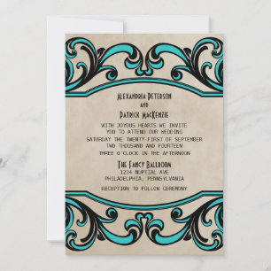 Aqua Gothic Swirls Wedding Invitation