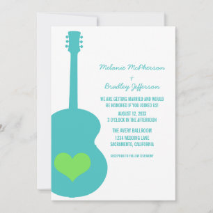 Aqua/Green Guitar Coeur Mariage Invitation