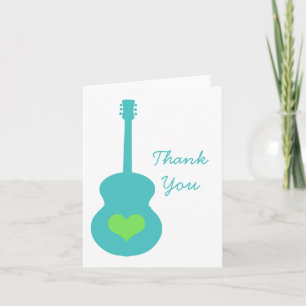 Aqua/Green Guitar Heart Carte de remerciements