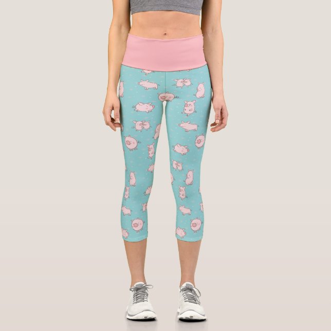 Aqua Green Petits Piggies Capri Leggings (Recto)