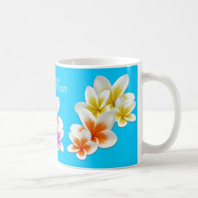 Aqua Hawaiian Flowers Maman's Custom Coffee Mug (Droite)